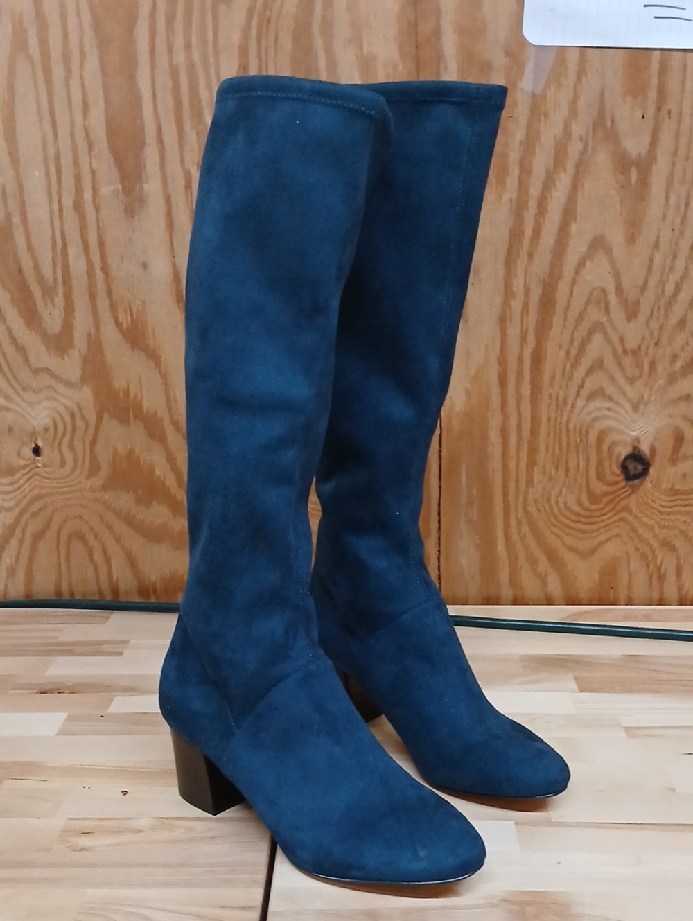Boden Blue Tall Suede Block Heel Boots Size 38